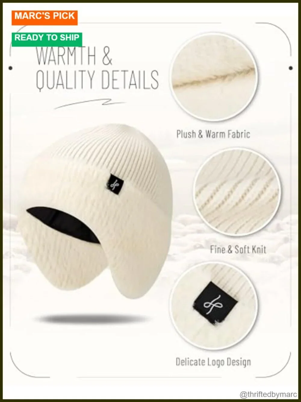 Fleece-Lined Beanie with Earflaps, Windproof Winter Hat for Skiing